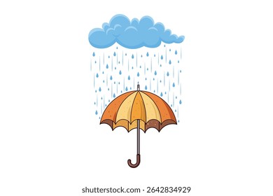 Minimal cartoon umbrella with raindrops, pastel flat vector illustration for rainy weather scenes, kids educational visuals, decorative posters, and background design

