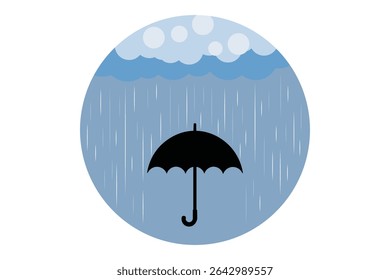 Minimal cartoon-style umbrella with rain drops, flat pastel vector design suitable for baby-themed art, rainy season visuals, and cute children’s books

