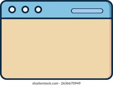 Minimal cartoon-style web browser window with blue top bar and empty beige space. Ideal for UI design mockups, internet concepts, or educational layouts. Clean flat vector illustration.