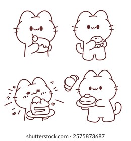 Minimal Cat Character Enjoying Sweet Treats illustration