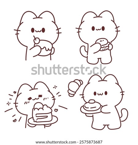 Minimal Cat Character Enjoying Sweet Treats illustration