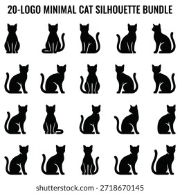 Paquete minimalista con logo de silueta de gato que presenta elegantes poses felinas negras para la marca, la ropa y la decoración
