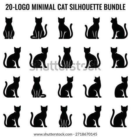 Minimal cat silhouette logo bundle featuring elegant black feline poses for branding, apparel, and decor