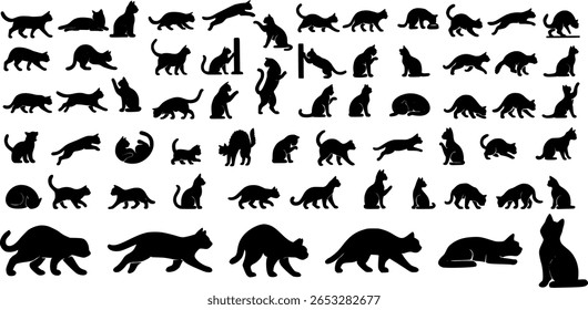 Minimal Cat Stroke Icons – Clean Outline Set of Cat Poses. Containing Sitting, Walking, Jumping, Sleeping and more cat poses. Editable outline icon collection.