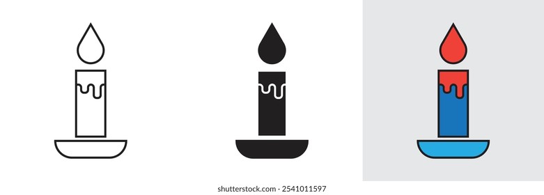 Ícone de vela de celebração mínima. Ilustração vetorial de feriado, decoração, celebração, luz, ícone web e entretenimento.