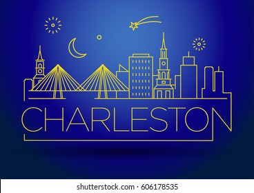 Minimal Charleston Linear City Skyline with Typographic Design