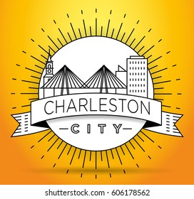 Minimal Charleston Linear City Skyline with Typographic Design