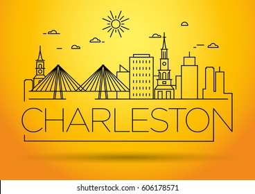 Minimal Charleston Linear City Skyline with Typographic Design