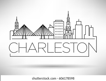 Minimal Charleston Linear City Skyline with Typographic Design