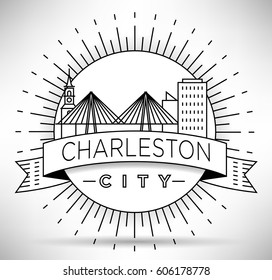 Minimal Charleston Linear City Skyline with Typographic Design