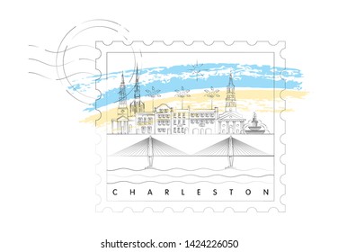 Minimal Charleston, South Carolina skyline vector illustration and typography design 