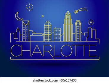 Minimal Charlotte Linear City Skyline with Typographic Design