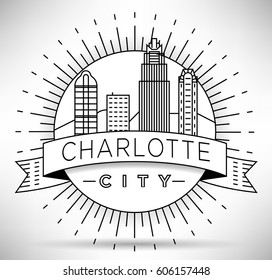 Minimal Charlotte Linear City Skyline with Typographic Design