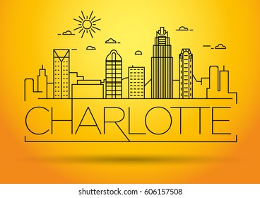 Minimal Charlotte Linear City Skyline with Typographic Design