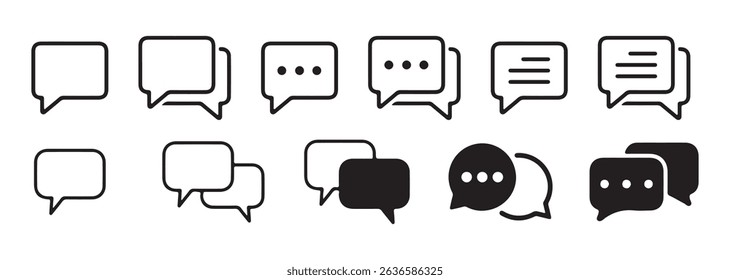 Minimal Chat Bubble Icons Collection – Outline and Solid Speech Message Symbols for Communication UI. vector illustration