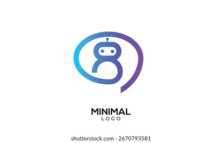 Logotipo mínimo de ChatBot, burbuja de discurso con un bot dentro, concepto de robot Ai.	