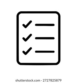 Ícone de tarefa de lista de verificação mínima no estilo de vetor de estrutura de tópicos limpa. Ideal para aplicativos de produtividade, ferramentas de gerenciamento de projetos, software empresarial, escalável e fácil de personalizar.