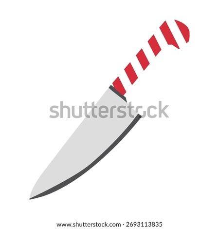 Minimal chef knife with candy cane handle, Christmas kitchen icon, low detail vector. Design layer should be clean and smooth.