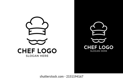 Minimal chef logo design. The symbol for cooking identity with mustache and hat icon. Vector line template