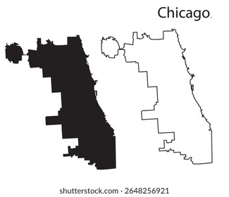 Minimal Chicago city map silhouette vector. Simple black USA city outline for infographic, print, web, or graphic design use.
