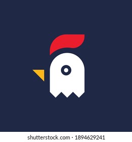 minimal chicken head symbol on navy blue background