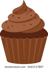Minimal chocolate cupcake vector in a flat style on transparent background