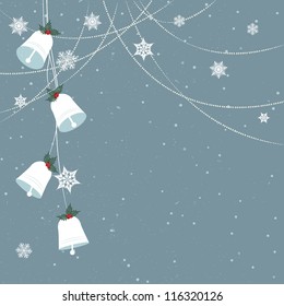 Minimal Christmas background/Minimal Christmas background with jingle bells and snowflakes