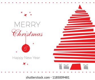 Minimal Christmas Card, Geometric Abstract Tree, Grey & Red, simple design, Christmas & New Year's Eve