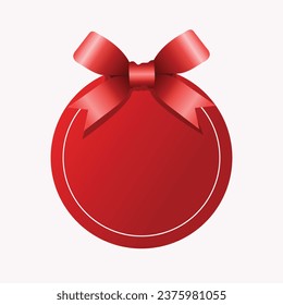 Minimal Christmas Decor: Blank Red Round Sign with Red Bow Isolated on White Background 