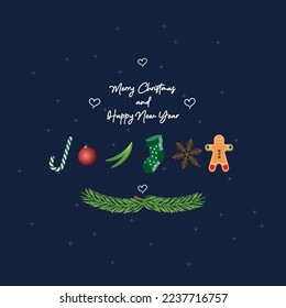 Minimal Christmas Element and Happy New Year Wishes. Christmas card, greeting card, etc