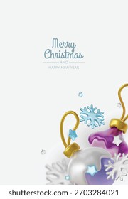 Minimal Christmas layout featuring gold ornaments, stars and snowflakes, ideal for holiday cards, banners and festive branding
