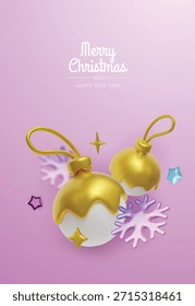 Diseño de Navidades mínimas con adornos dorados, estrellas y copos de nieve, ideal para tarjetas de vacaciones, Anuncios y marca festiva