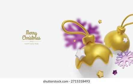 Minimales Weihnachtslayout mit goldenen Ornamenten, Sternen und Schneeflocken, ideal für Weihnachtskarten, Banner und festliche Branding