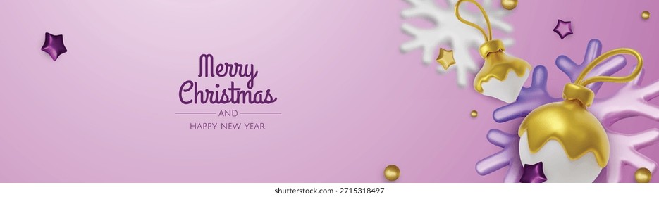 Minimales Weihnachtslayout mit goldenen Ornamenten, Sternen und Schneeflocken, ideal für Weihnachtskarten, Banner und festliche Branding