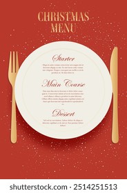 Minimal Christmas menu design with a plate and cutlery design