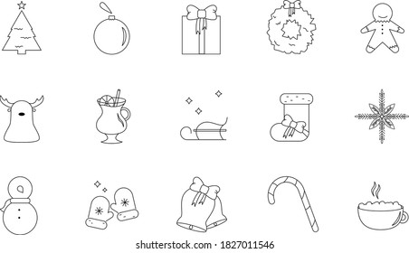 Minimal Christmas and New Year icon set.