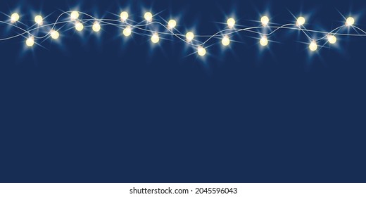 Fondo azul de la noche de Navidad mínimo con guirnaldas decorativas de navidad. Colocar el texto. Decoración navideña. ilustraciones para tarjetas de felicitación, calendarios e invitaciones.