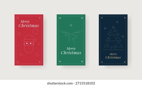 Cartaz de Natal mínimo definido com símbolos de feriado de arte de linha. Conjunto mínimo de cartazes de Natal com símbolos de feriado de arte de linha. adequado para saudação sazonal, branding, cartaz, banner, impressão e design digital.