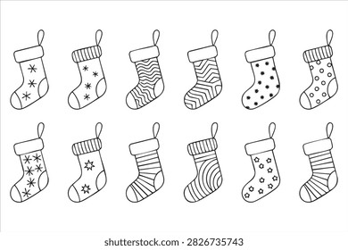 Minimal Christmas stocking vector icon pack for winter celebration themes