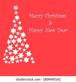 minimal christmas tree made of stars with merry christmas and happy new year message