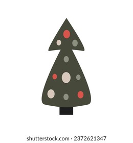 Minimal Christmas tree. Modern Xmas pine, fir or spruce with colorful baubles. Elegant vector illustration