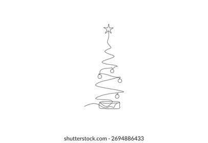 Árvore de Natal mínima - Ilustração vetorial de desenho de uma linha.eps