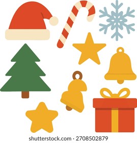 Minimal Christmas Vector Set with Holiday Icons and Festive Elements