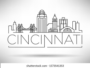 Minimal Cincinnati City Linear Skyline with Typographic Design