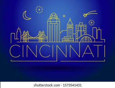 Minimal Cincinnati City Linear Skyline with Typographic Design