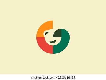 Minimal circle graphic element letter G with cute face icon