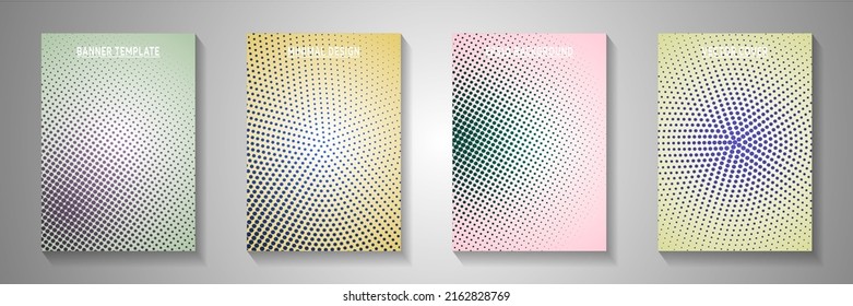 Minimal circle perforated halftone cover templates vector set. Medical flyer faded halftone patterns. Retro manga comics style cover page layouts. Matrix elements.