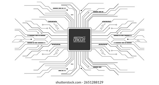 Fundo de placa de circuito mínimo com linhas pretas em branco, simbolizando tecnologia digital e eletrônica.