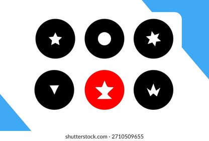 Minimaler Kreis-Symbolsatz - Schwarze und rote runde Symbole mit Sternen und Formen
