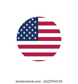 Minimal circular illustration of the American flag featuring red and white stripes with white stars on a blue background, ideal for patriotic or national-themed visuals.